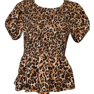 Zara Animal Print Ruched Waist Short Sleeve Top